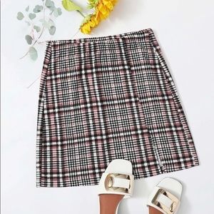 Pink and black plaid skirt